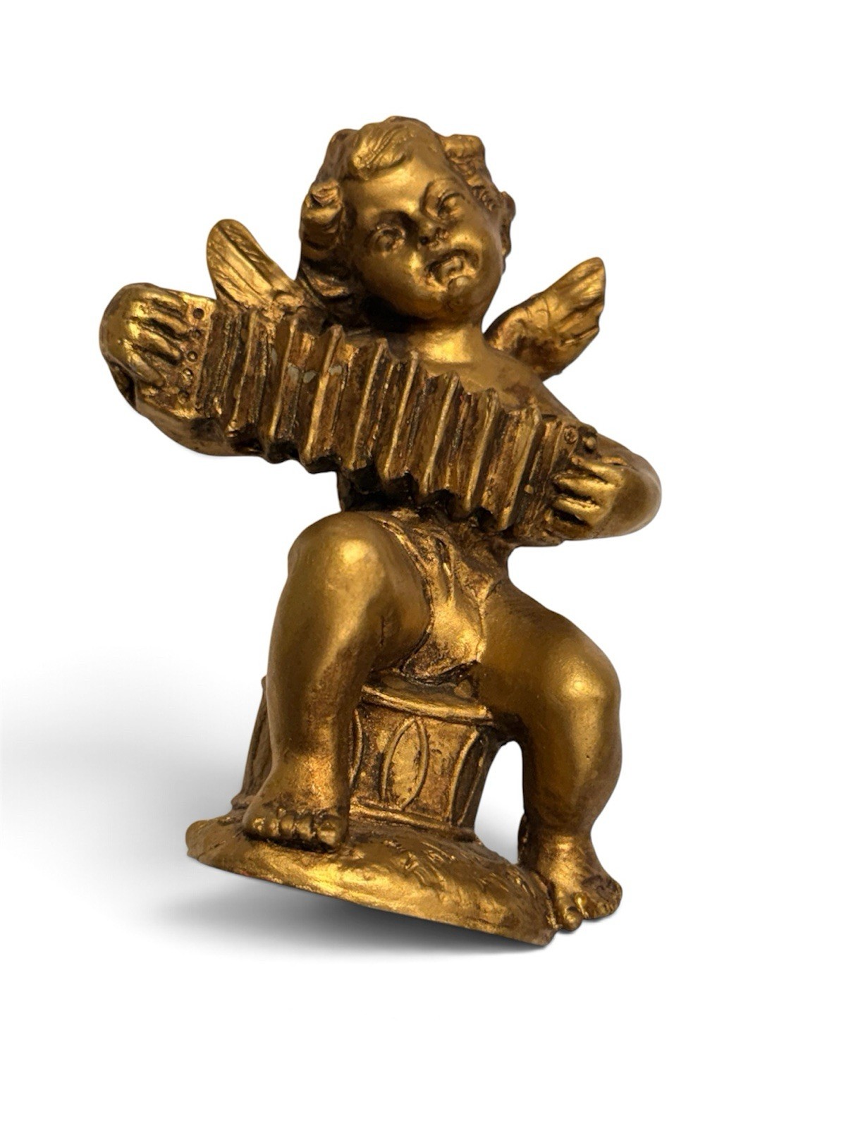 Vtg Italian Gold Gilt Cherub Angel Figurine Playing Accordion – 4