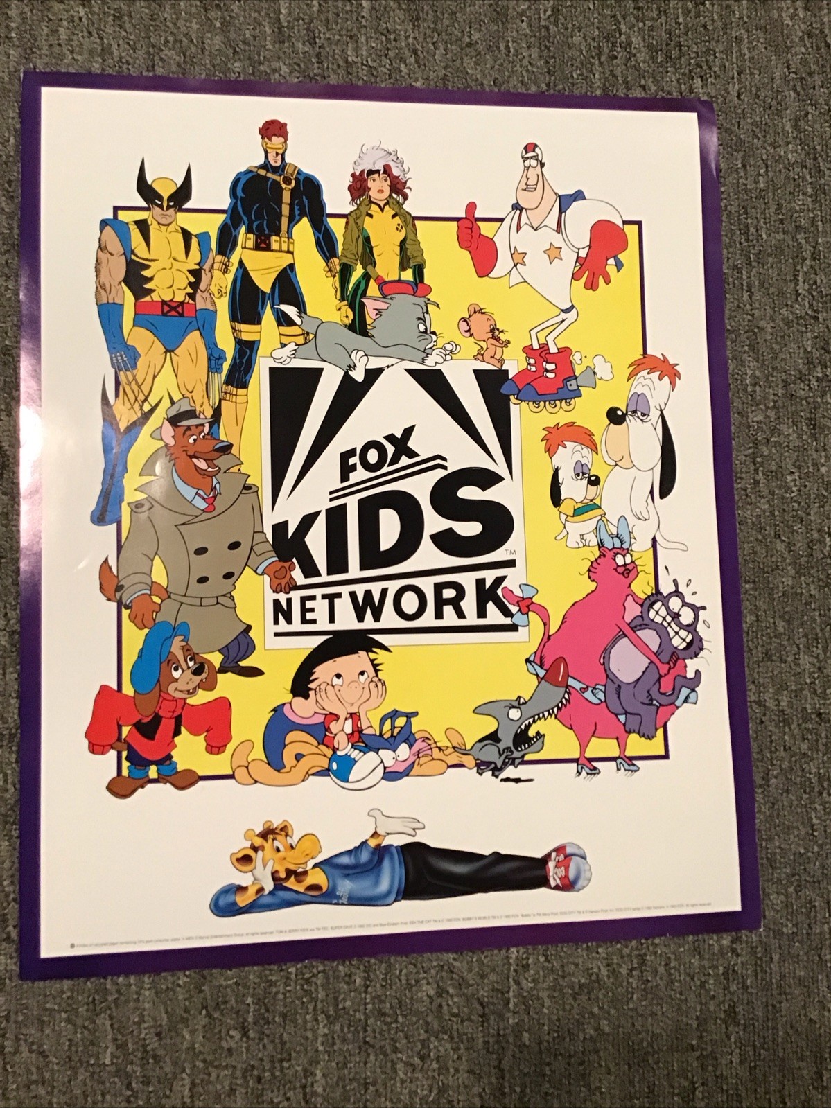 Vintage 1993 Fox Kids Network Poster X-men Tom & Jerry Eek  Cat Dog City Bobby