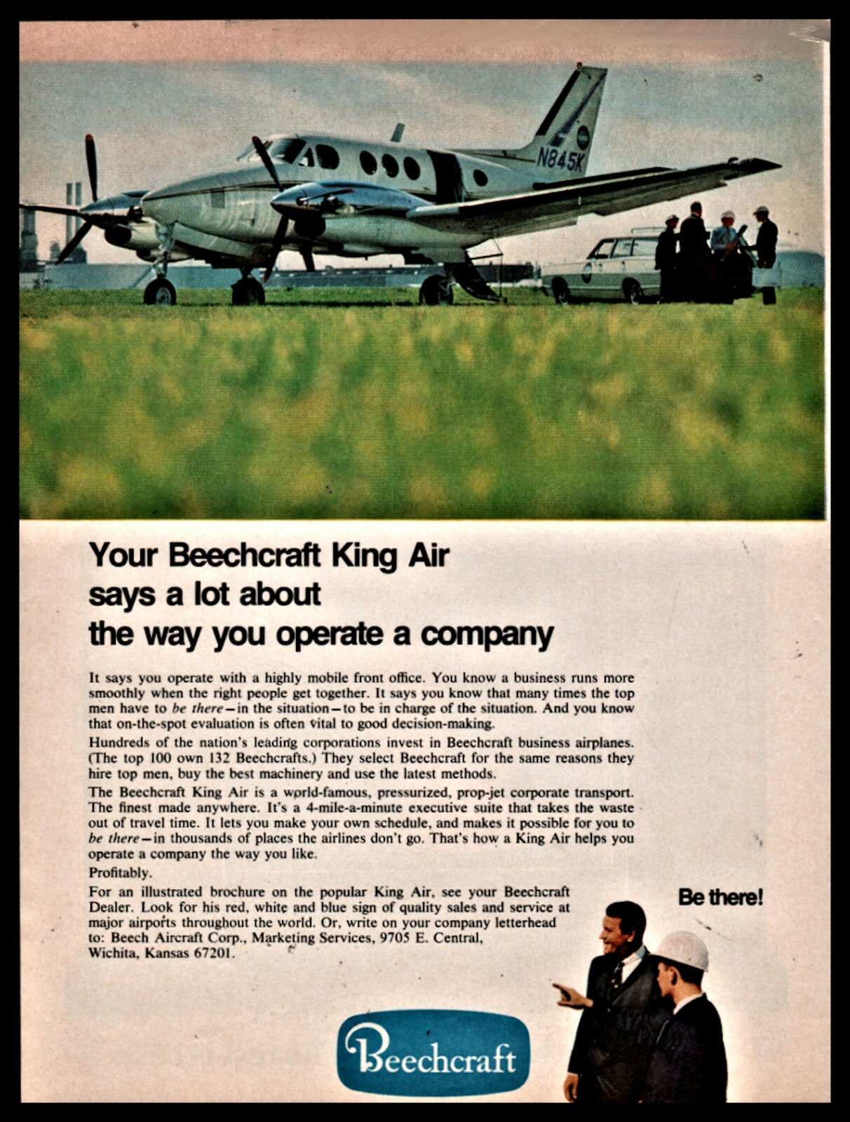 1968 BEECHCRAFT KING AIR Vintage Aircraft Plane Photo AD Tail ID N845K