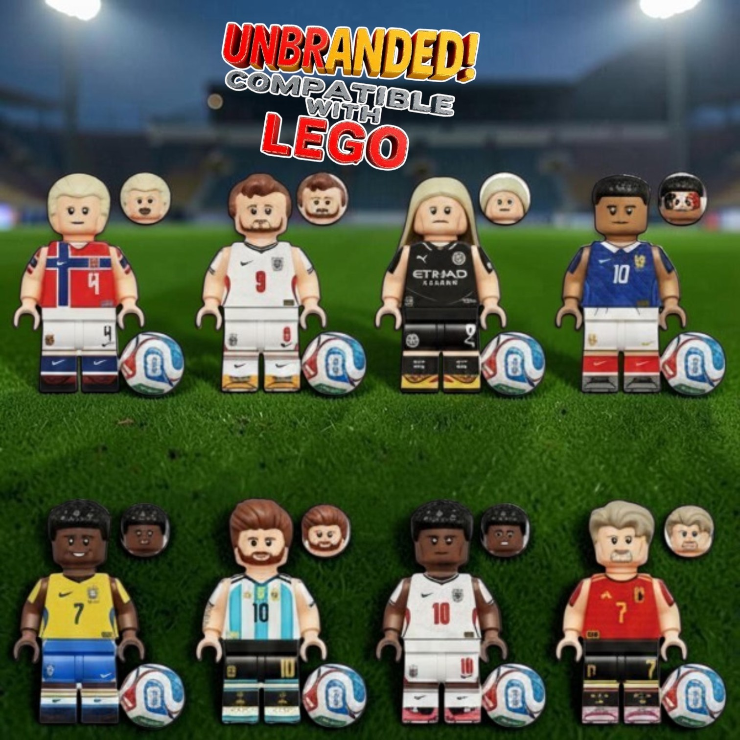 ⚽️8x Custom Soccer Minifigures Set Toy World Cup Stars Messi Mbappe Kane Haaland