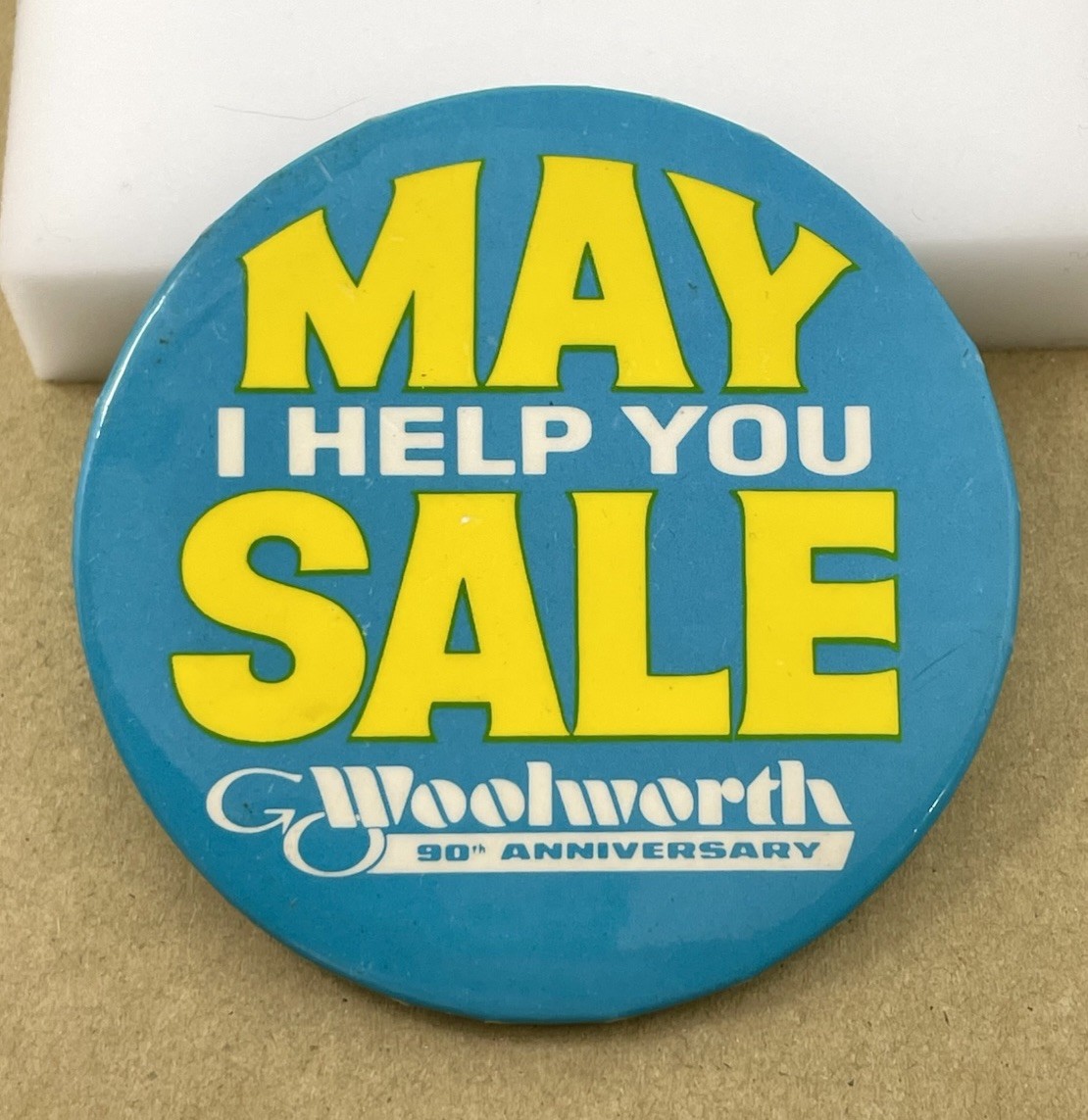 Woolworth Vintage 1969 May I Help You Employee Pinback Button Badge
