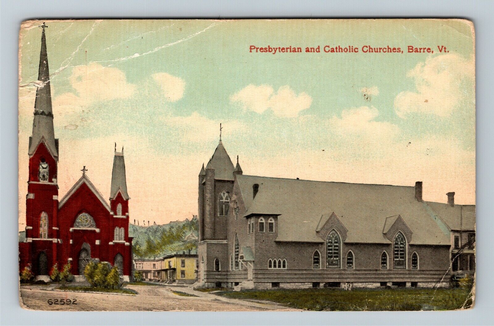 Barre VT, Presbyterian And Catholic Churches, Vermont c1915 Vintage Postcard