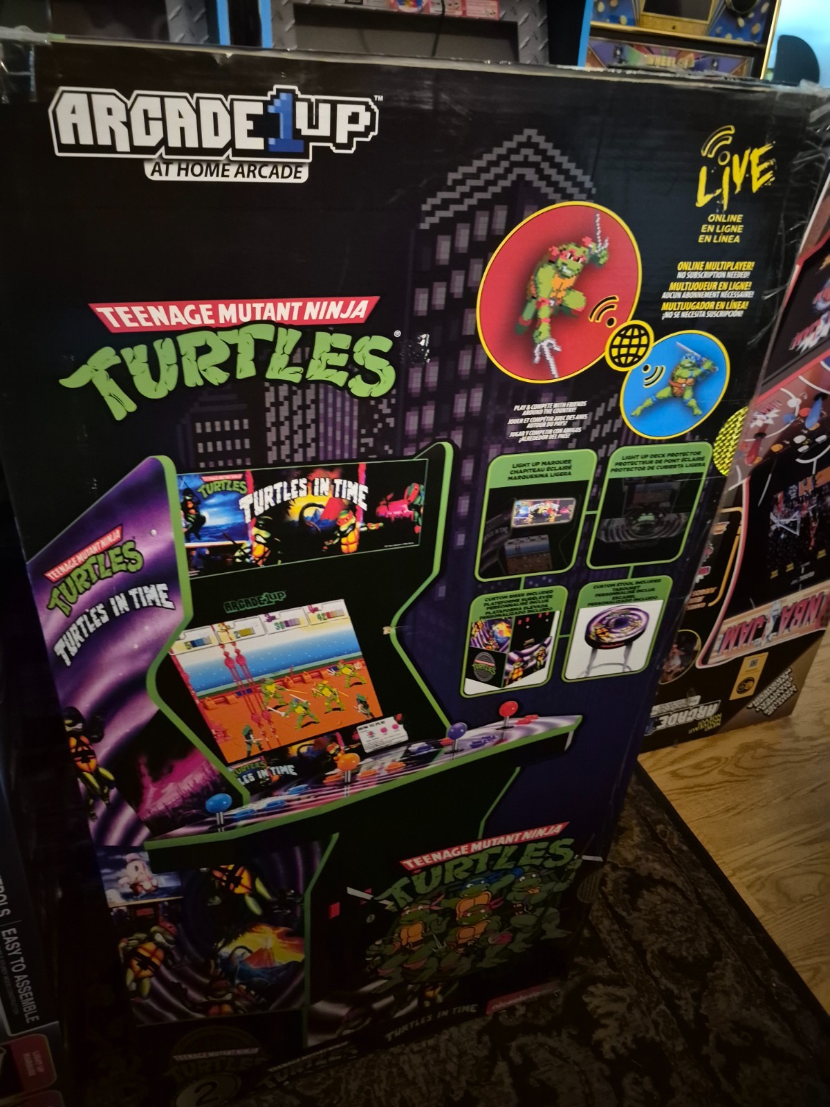 Arcade1up TMNT Turtles in Time NIB w/ Matching Riser, Stool & Lighted Marquee