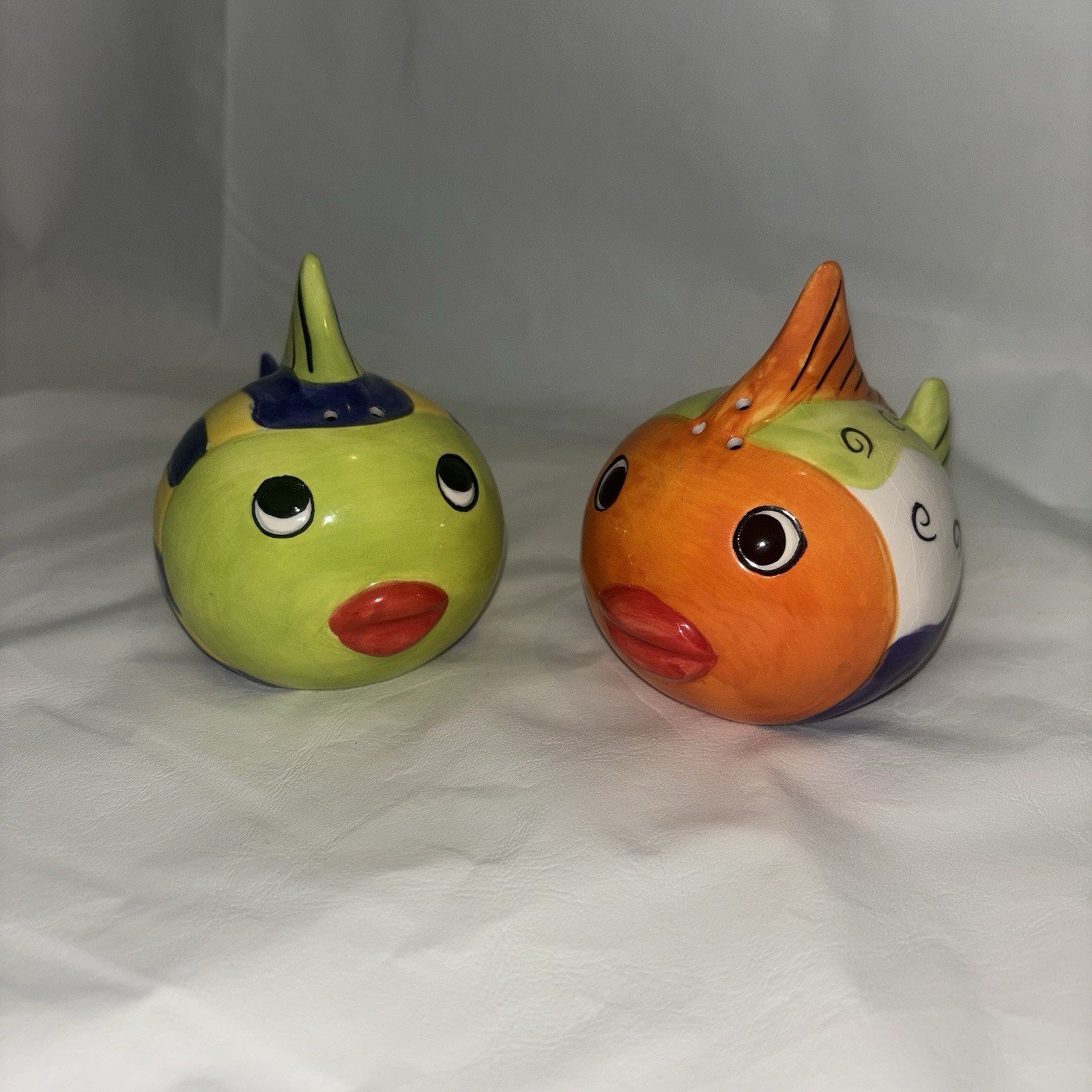 Vintage Ceramic Tropical Fish Salt and Pepper Shakers Hand Painted Coastal Decor