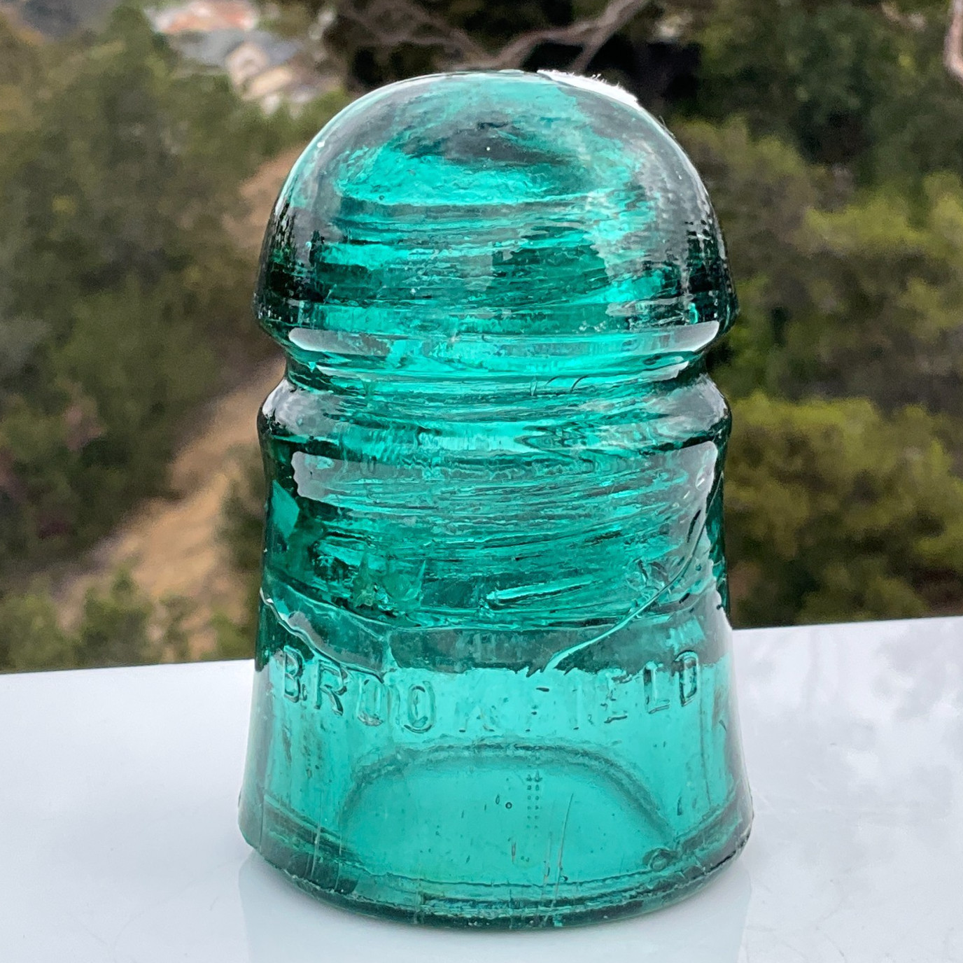 Vtg Brookfield Deep Aqua Glass Insulator Pony Style Emb “2” Strong Mold Lines