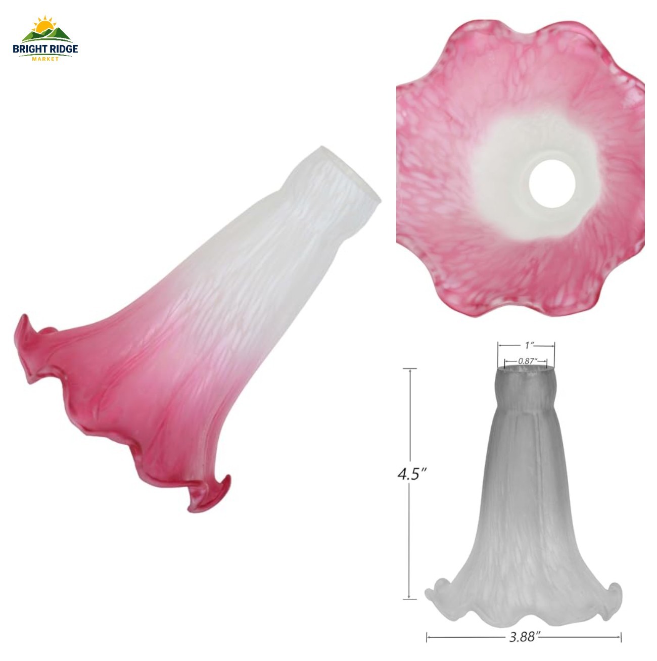 Bieye LS02S Lily Flower Blown Glass Lampshade (White Pink, Opening I.D. 0.87 Bieye LS02S Lily Flower Blown Glass Lampshade (White Pink, Opening I.D. 0.87