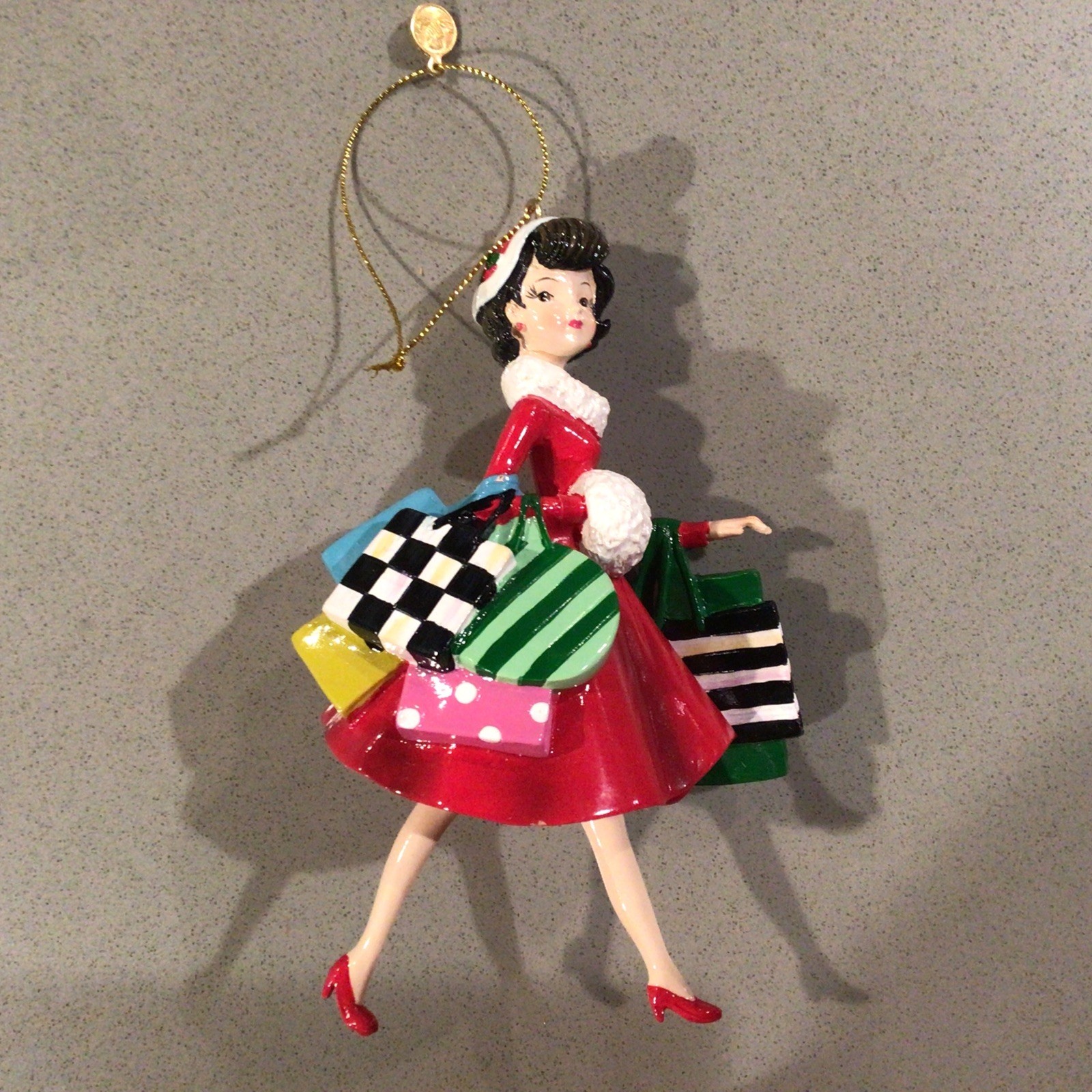 MacKenzie-Childs Rare Wonderful Life Shopper Resin Christmas Ornament Retro