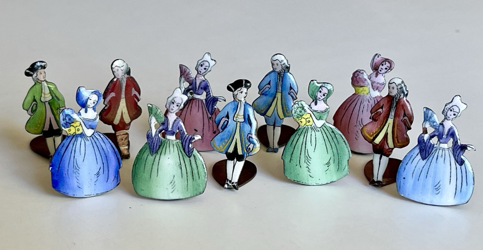 11 Antique Guilloche Enameled Place Card Holders Art Deco France Ladies Men