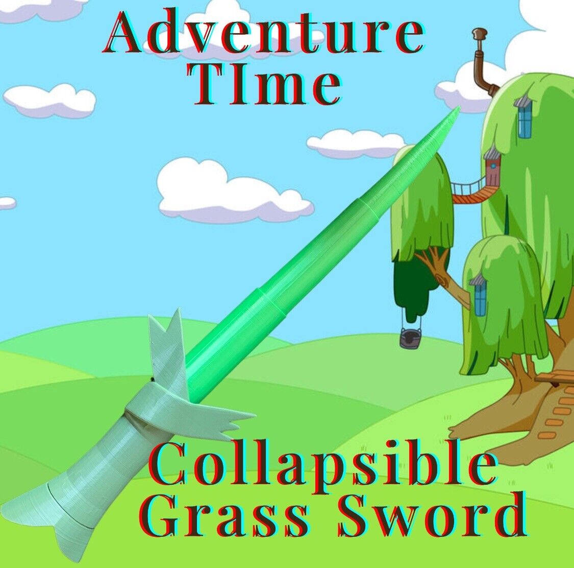 24’ Grass Sword Retractable Adventure Time Anime Cosplay  3D Printed