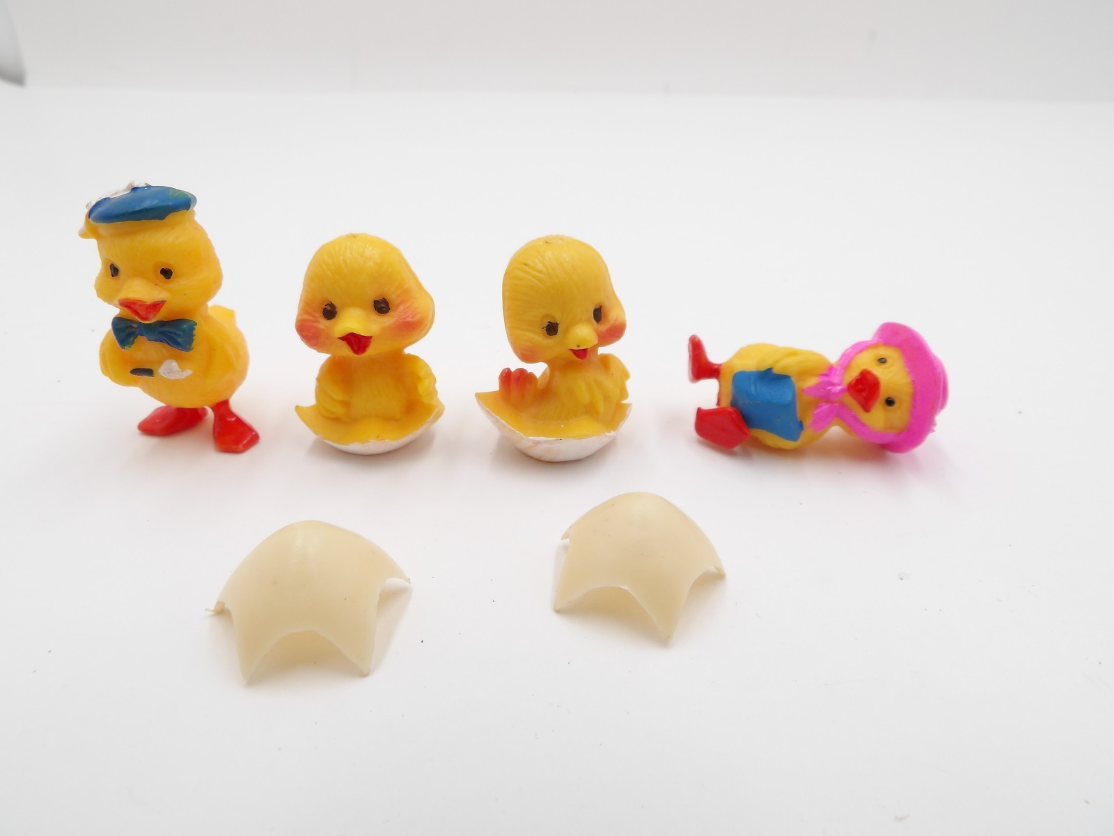 Vintage MCM Hard Plastic Easter Chick Duck Miniatures Broken Egg Shell Lot