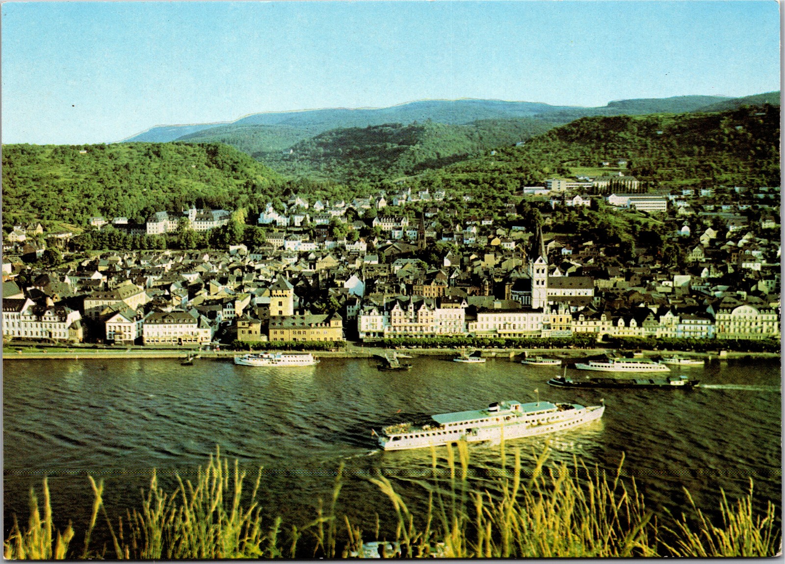 Postcard Germany Boppard  bird\'s eye view with Rhine and ships