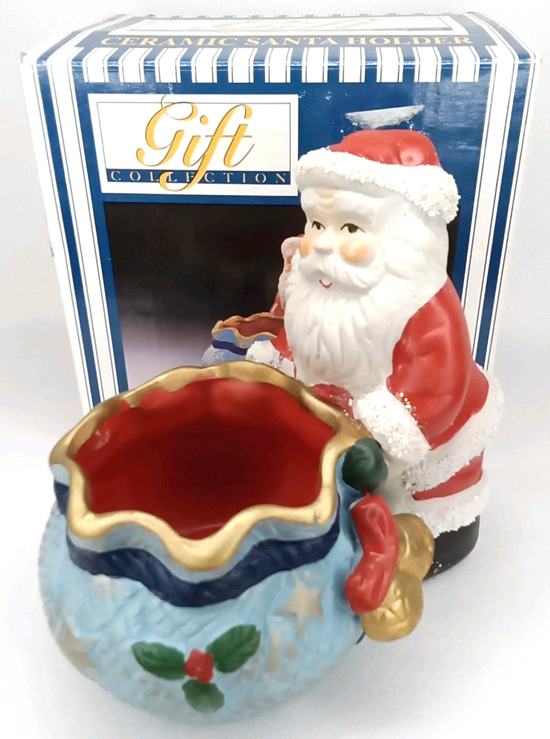 Vintage 1990s Gift Collection Ceramic Santa Candle Holder With Original Box