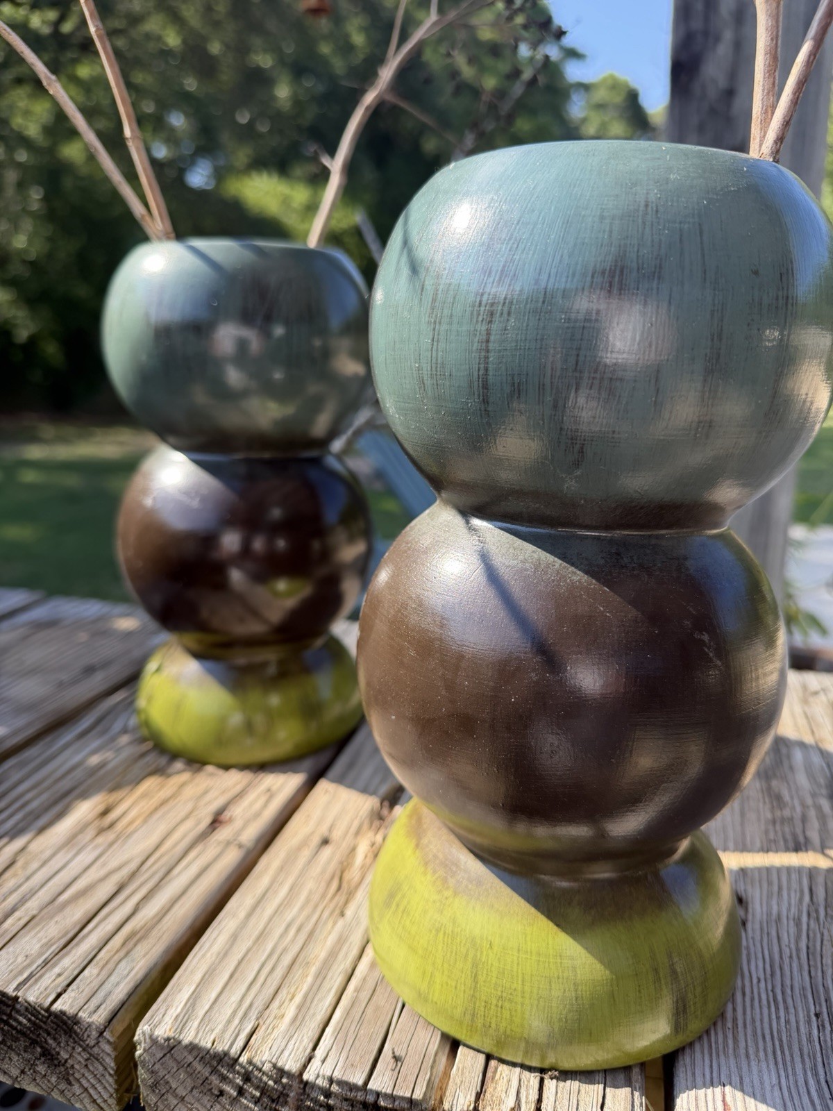 Pair of Hand Painted Sculptural Vases – Organic Modern Postmodern Decor