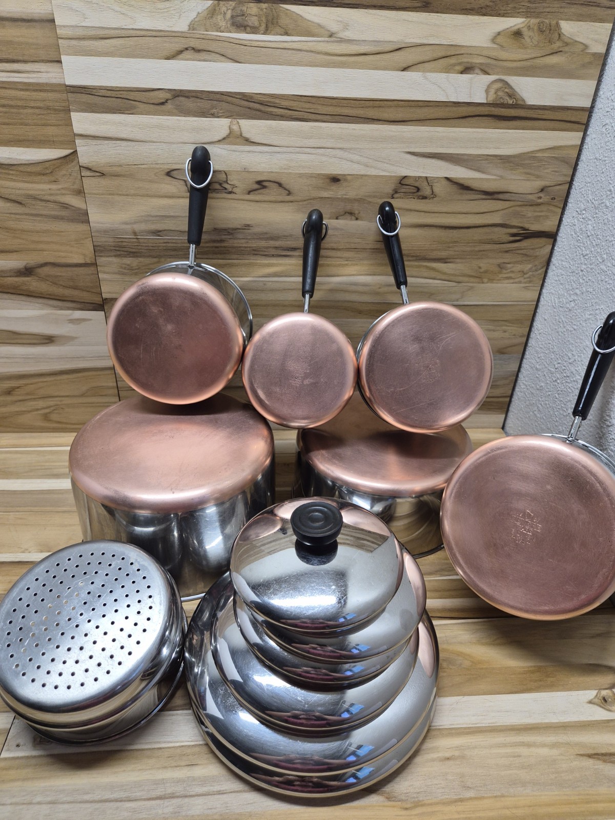 Vtg 13-Pc Revere Ware Copper Clad 1801 Cookware Set With Lids 1qt-6qt Steamer 