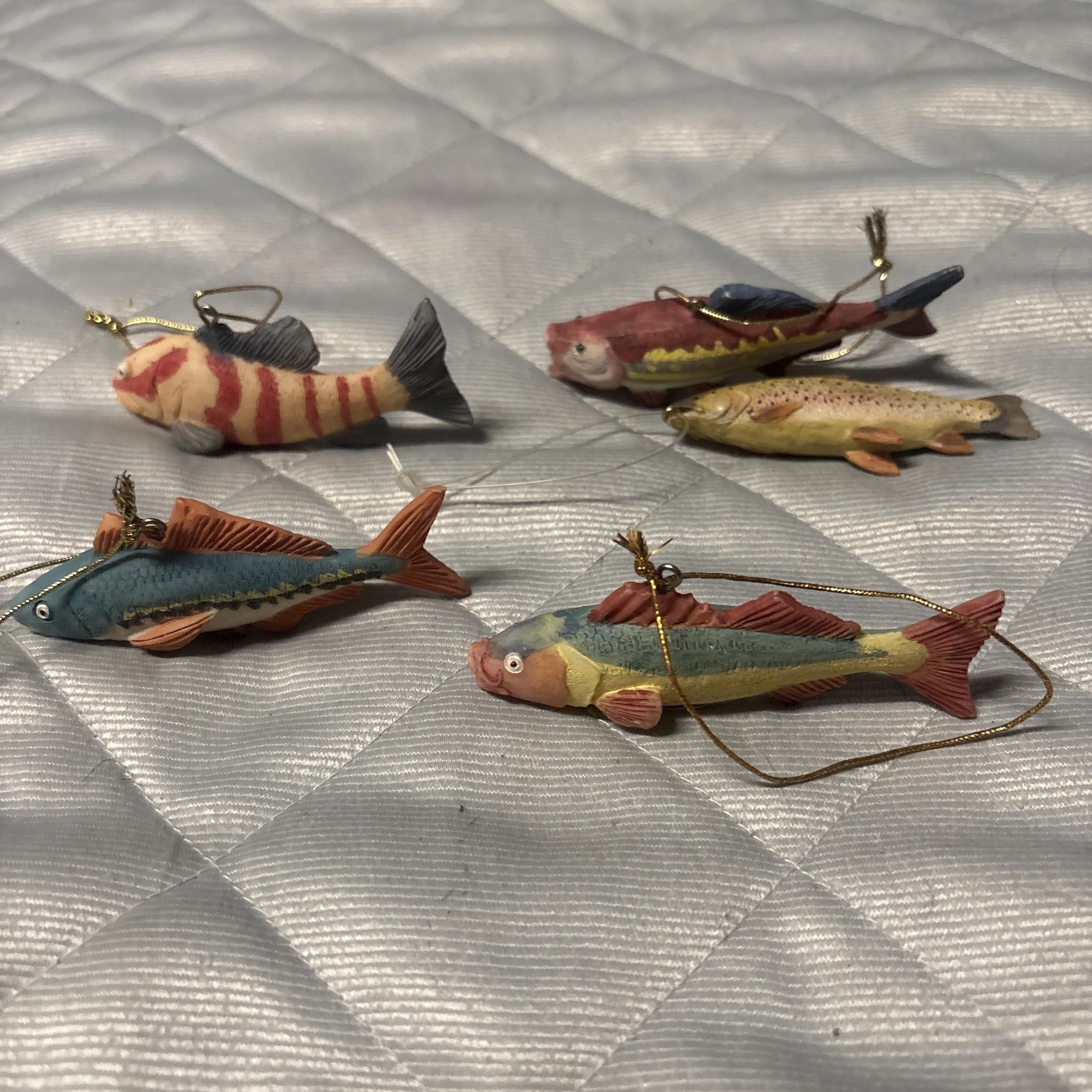Vintage Lot Of 5 Fish Ornaments 3.25” Long 