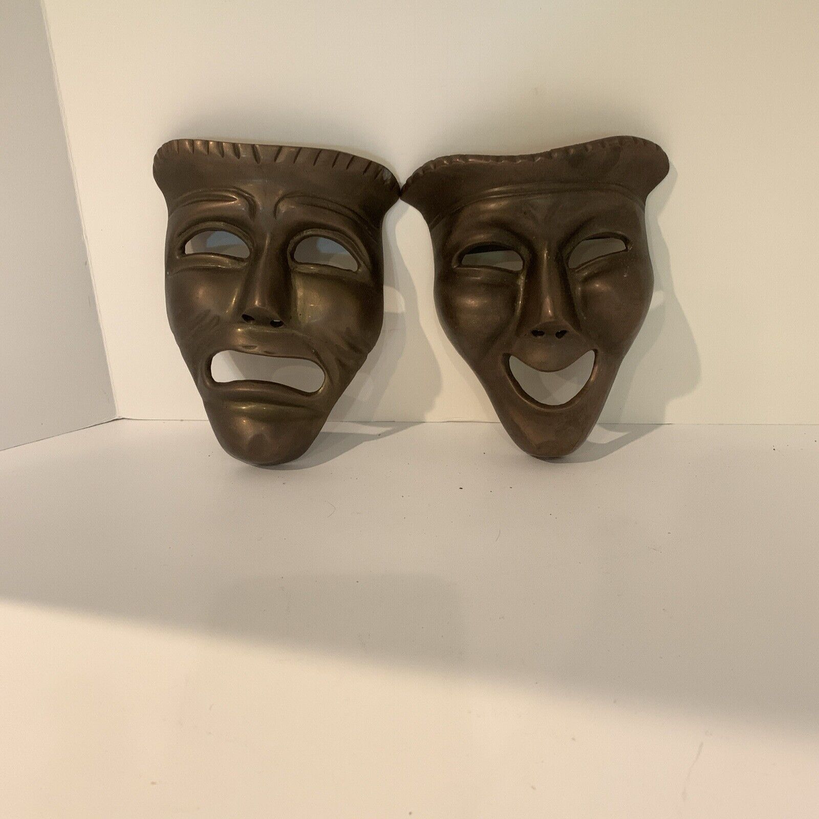 VTG Pair Of Solid Brass Masks Comedy And Tragedy  5” Tall