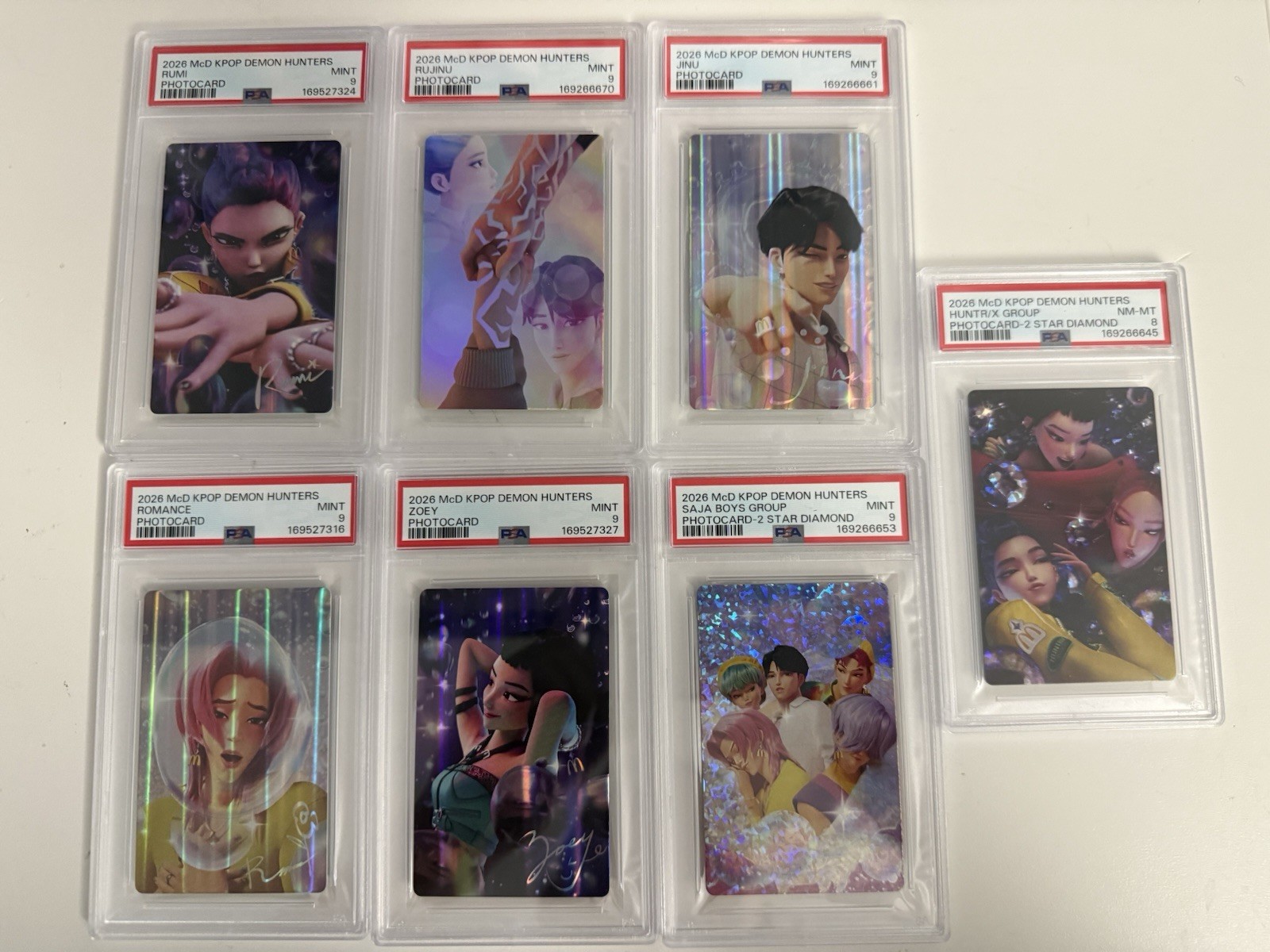 2026 MCDONALD\'S KPOP DEMON HUNTERS MEAL PHOTOCARDS JINU/RUJINU/RUMI PSA 8 9 Set