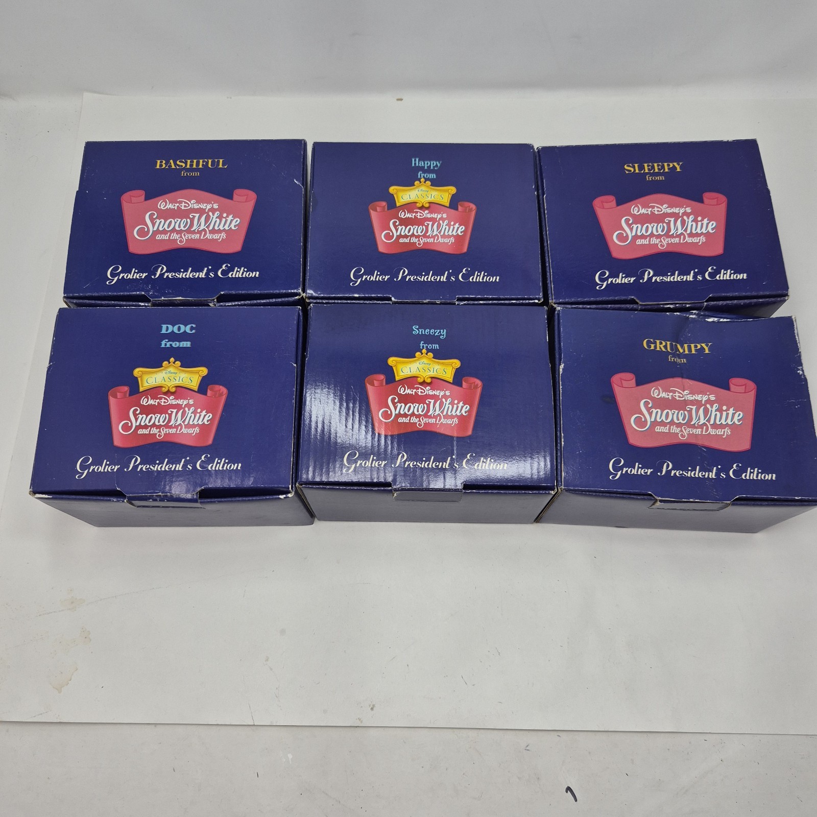Disney Grolier Presidents Edition Snow White & 7 Dwarfs Ornaments Lot of 6 Vtg