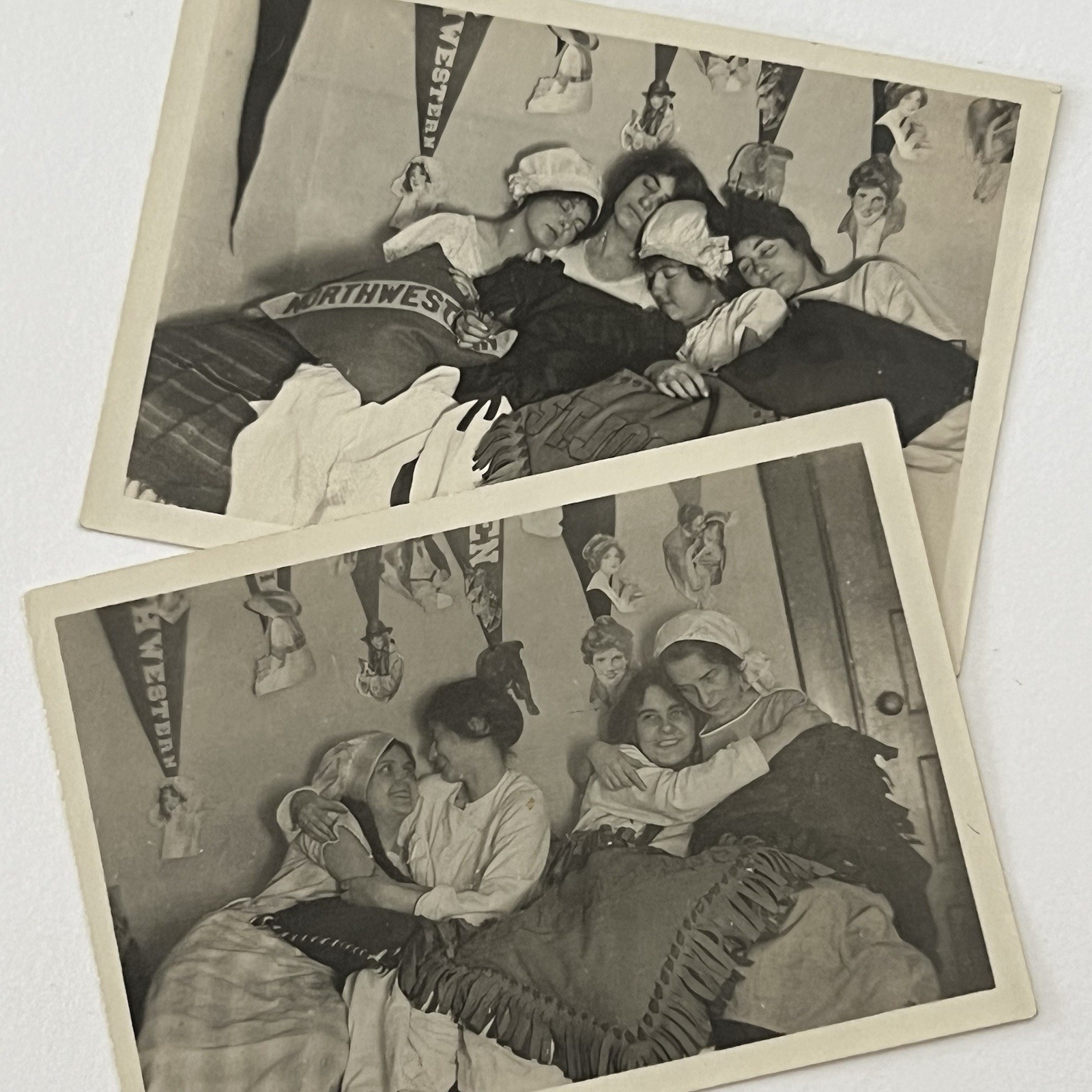 Antique Snapshot Photograph Sapphic Affectionate Beautiful Young College Women