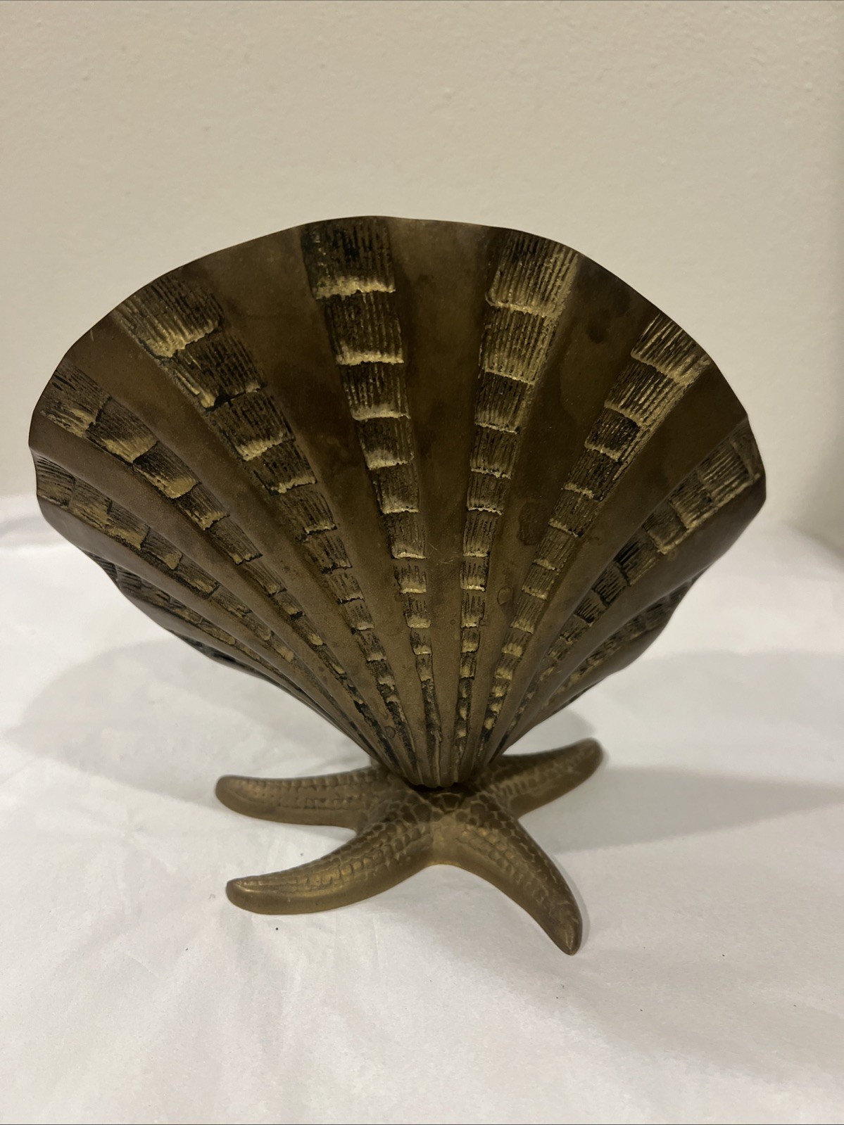 Vintage Brass Sea Shell and Starfish Vase / Planter / Decor Hollywood Regency