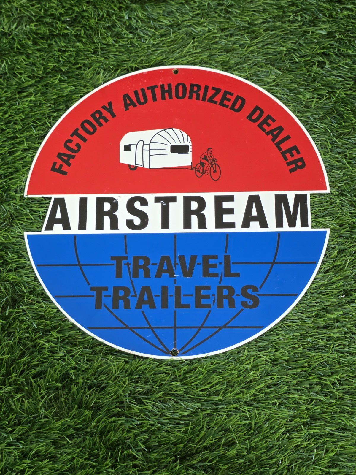VINTAGE AIR STREAM FACTORY AUTHORIZED DEALER TRAVEL TRAILERS PORCELAIN SIGN 12
