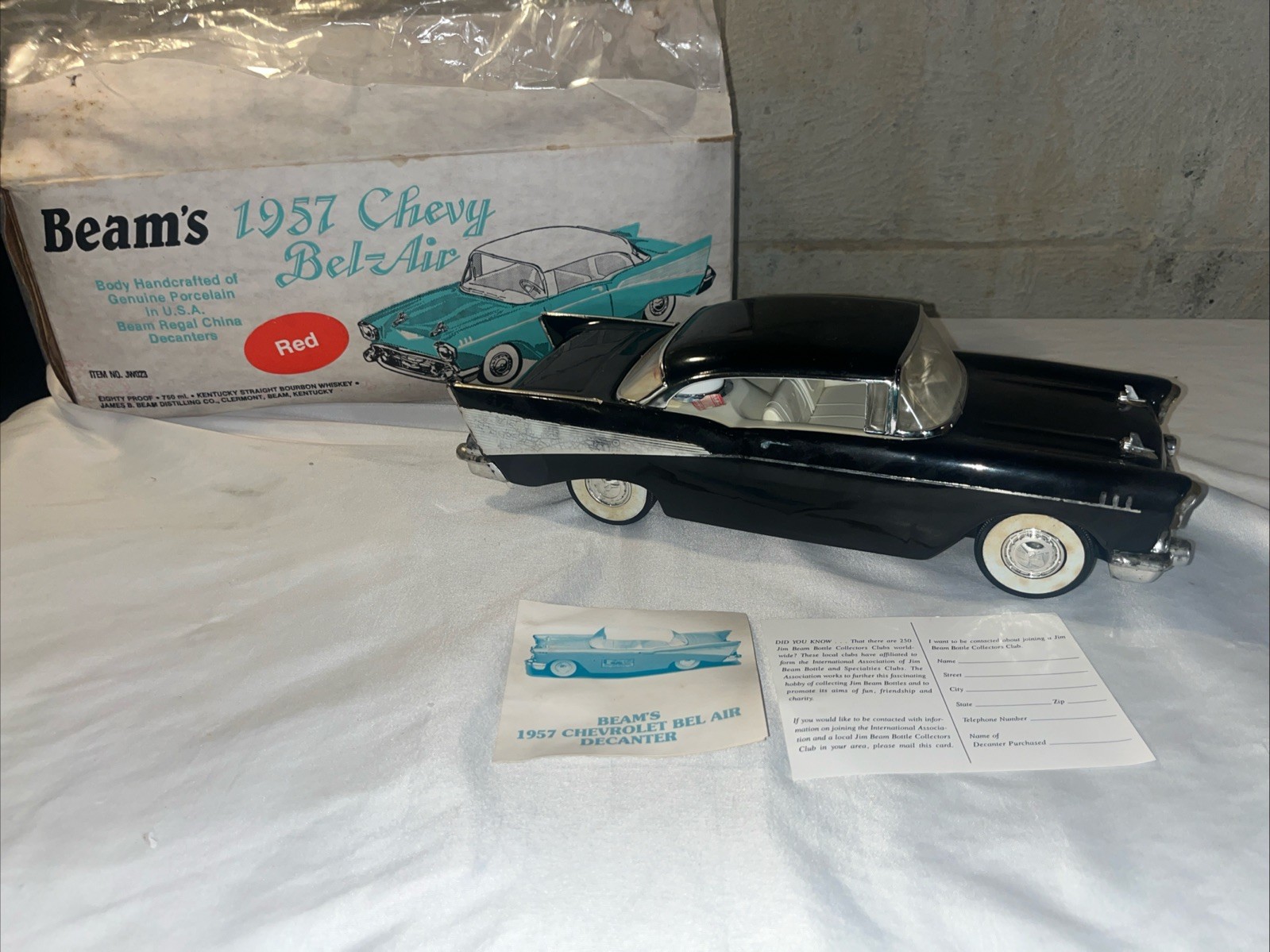 1957 Black Chevy Belair Empty Jim Beam Decanter with box & Cards EMPTY