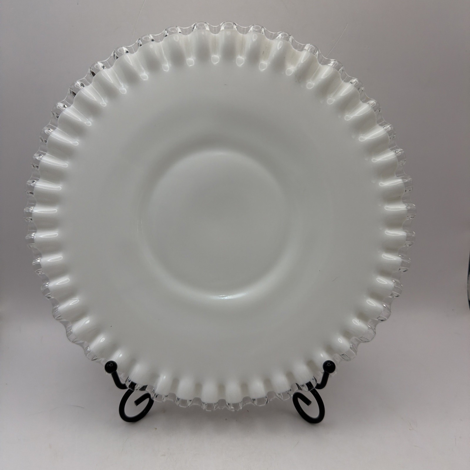 Fenton Lunch Plate Silver Crest Milk Glass Ruffled Edges Plates 8.5” Vintage