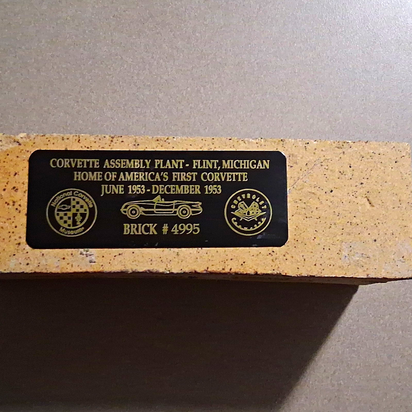 Chevrolet Corvette Flint Michigan Assembly Plant Commemorative Brick #4995 1953 Chevrolet Corvette Flint Michigan Assembly Plant Commemorative Brick #4995 1953