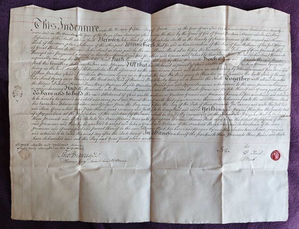 1779 Killingholme Lincolnshire Trout to Rack Lease for a Year Indenture