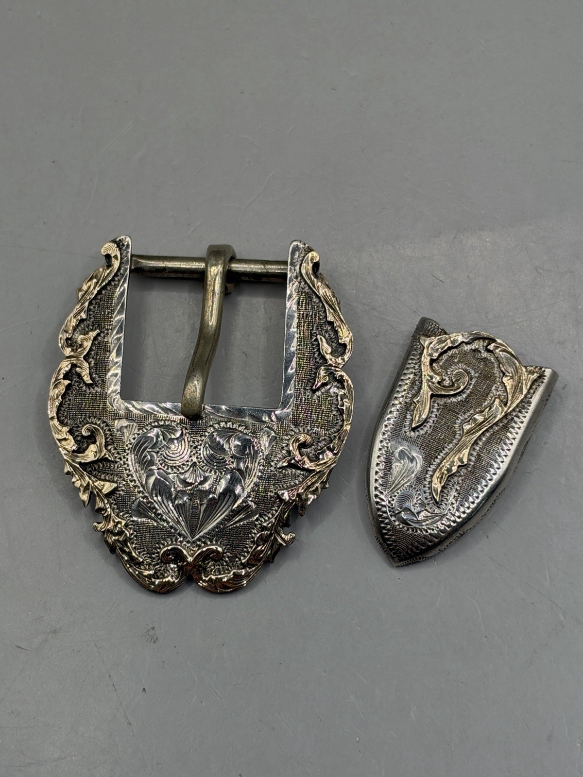 VTG Sterling Silver & 14k Yellow Gold Mexican Ladies Western Belt Buckle Set