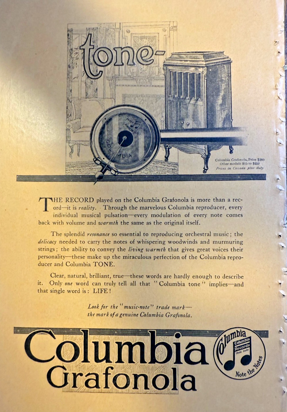 1913 Vintage Magazine Advertisement Columbia Grafonola Record Player