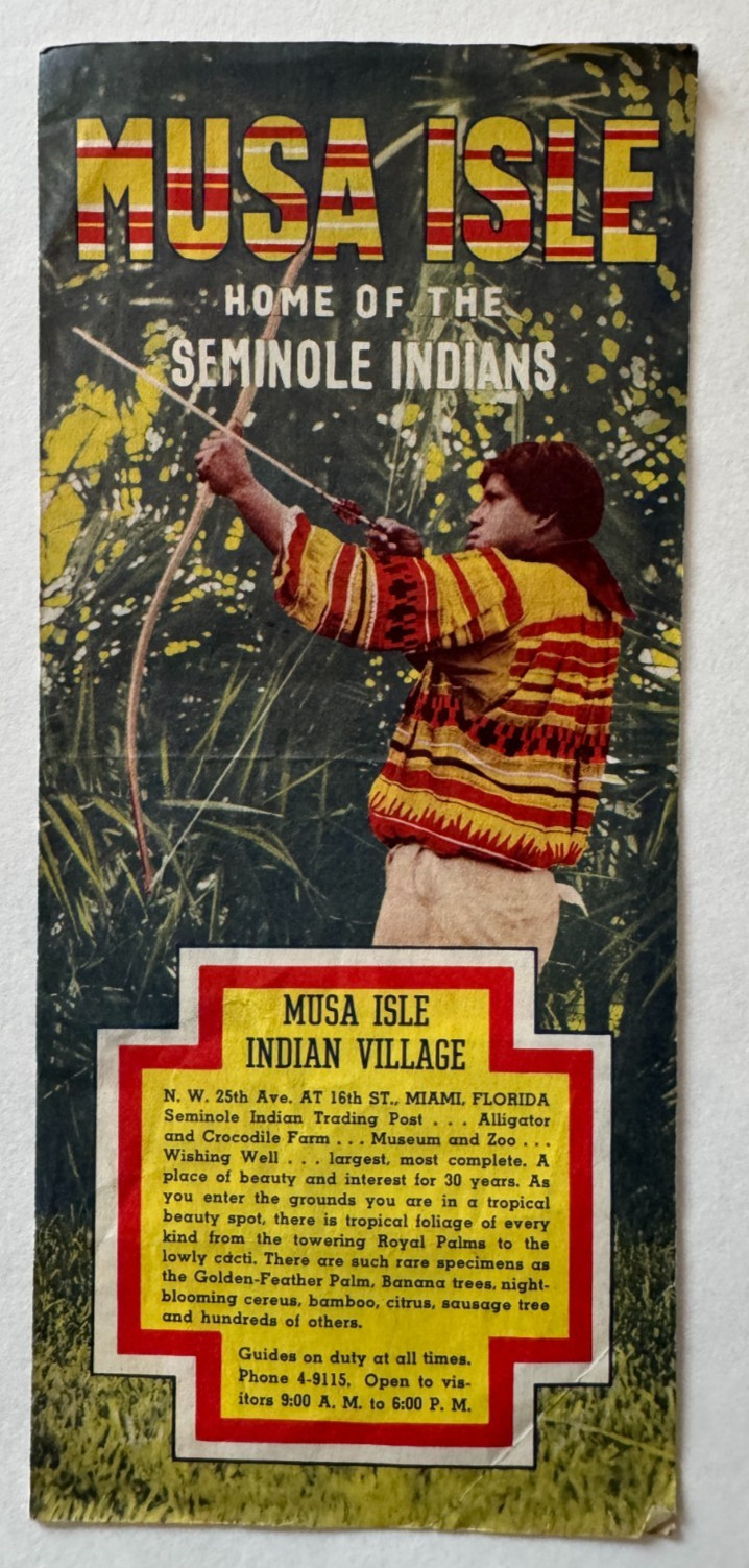 Vintage ca 1940s Brochure Miami Florida Musa Isle Home of the Seminole Indians