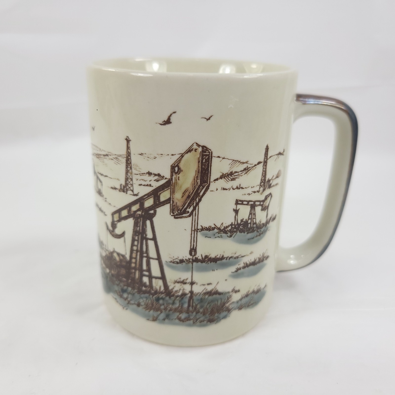 Vintage Otagiri Japan Oil Well Pumpjack Ceramic Coffee Pen Cup