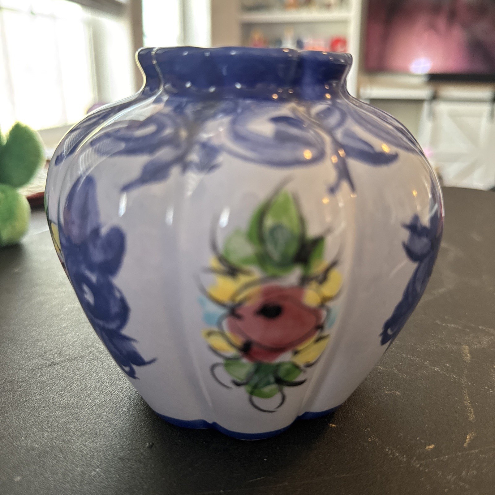 Vintage Portugal Pottery Vase Vestal Alcobaca Hand Painted Floral