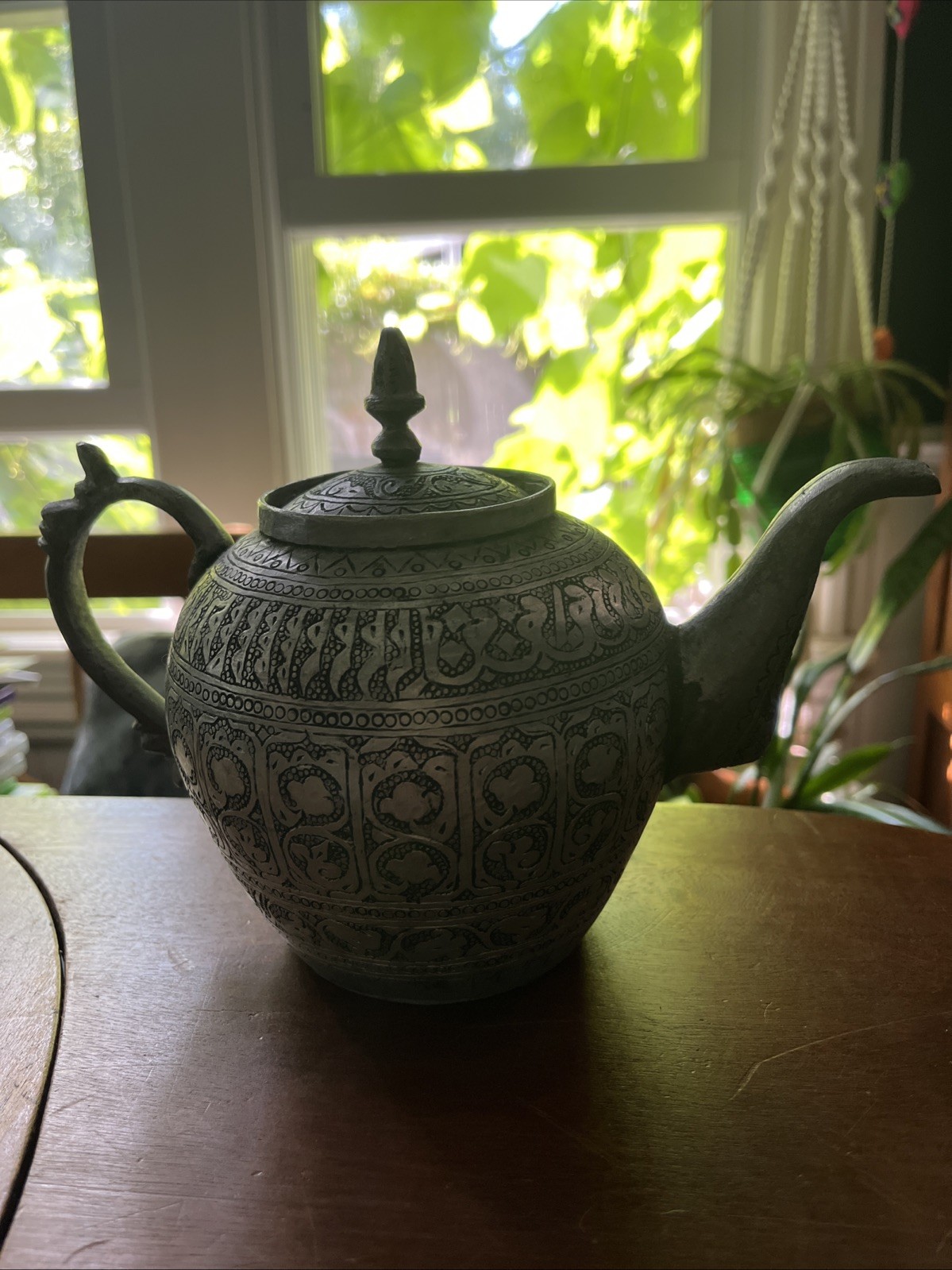 Antique Vintage Silver Copper Brass Teapot Engraved Islamic Indian