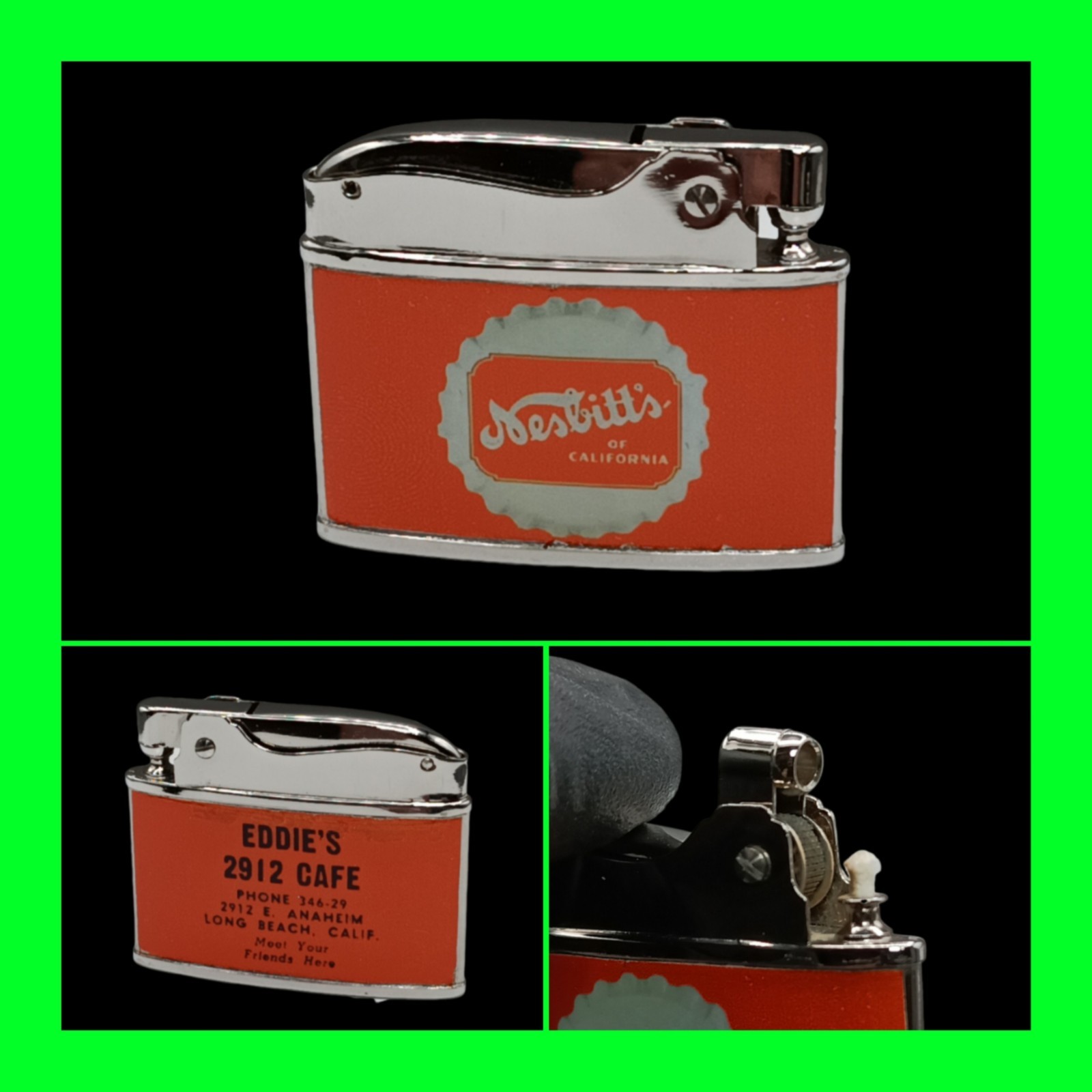 Vintage UNFIRED 1950\'s Nesbitt\'s Orange Soda Of California Flat Ad Lighter RARE 