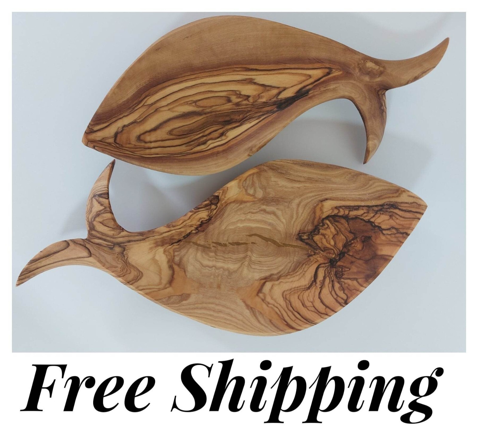 2 fish shaped all purpose plates set figure holy land olive wood hand carved
