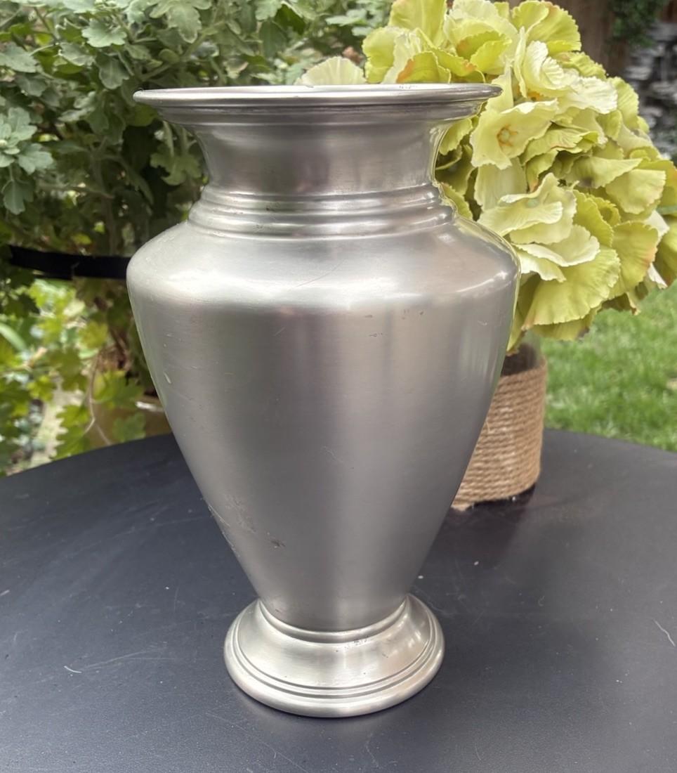 Vintage Restoration Hardware Pewter Vendome Trophy Vase 9 Inch Flared Rim India