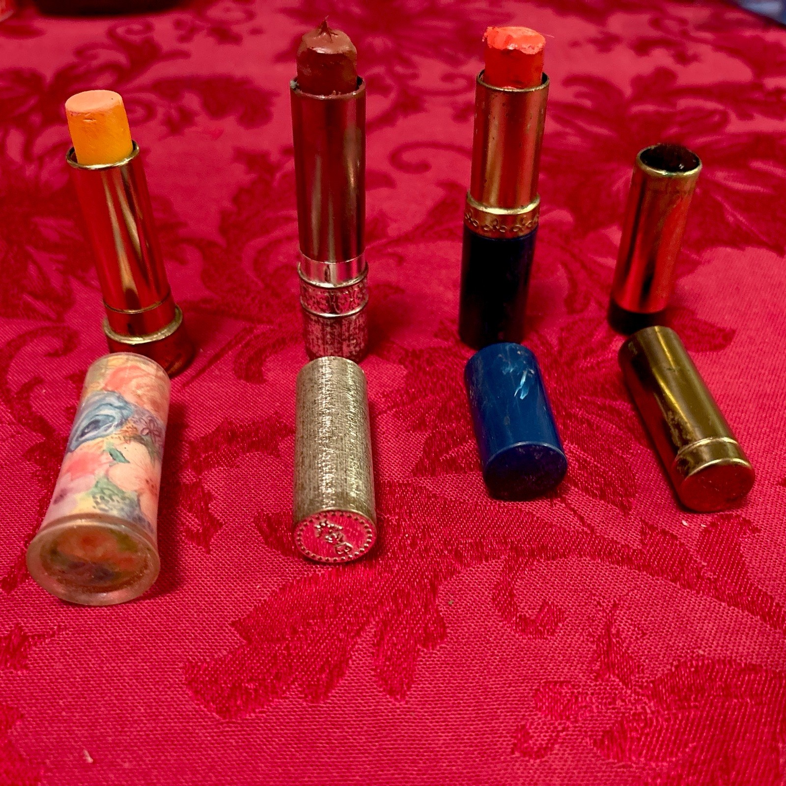 Lot of 4 VTG MCM 50's/60's Glamour Lipsticks Plus A Tiny Brush In Lipstick Tube.