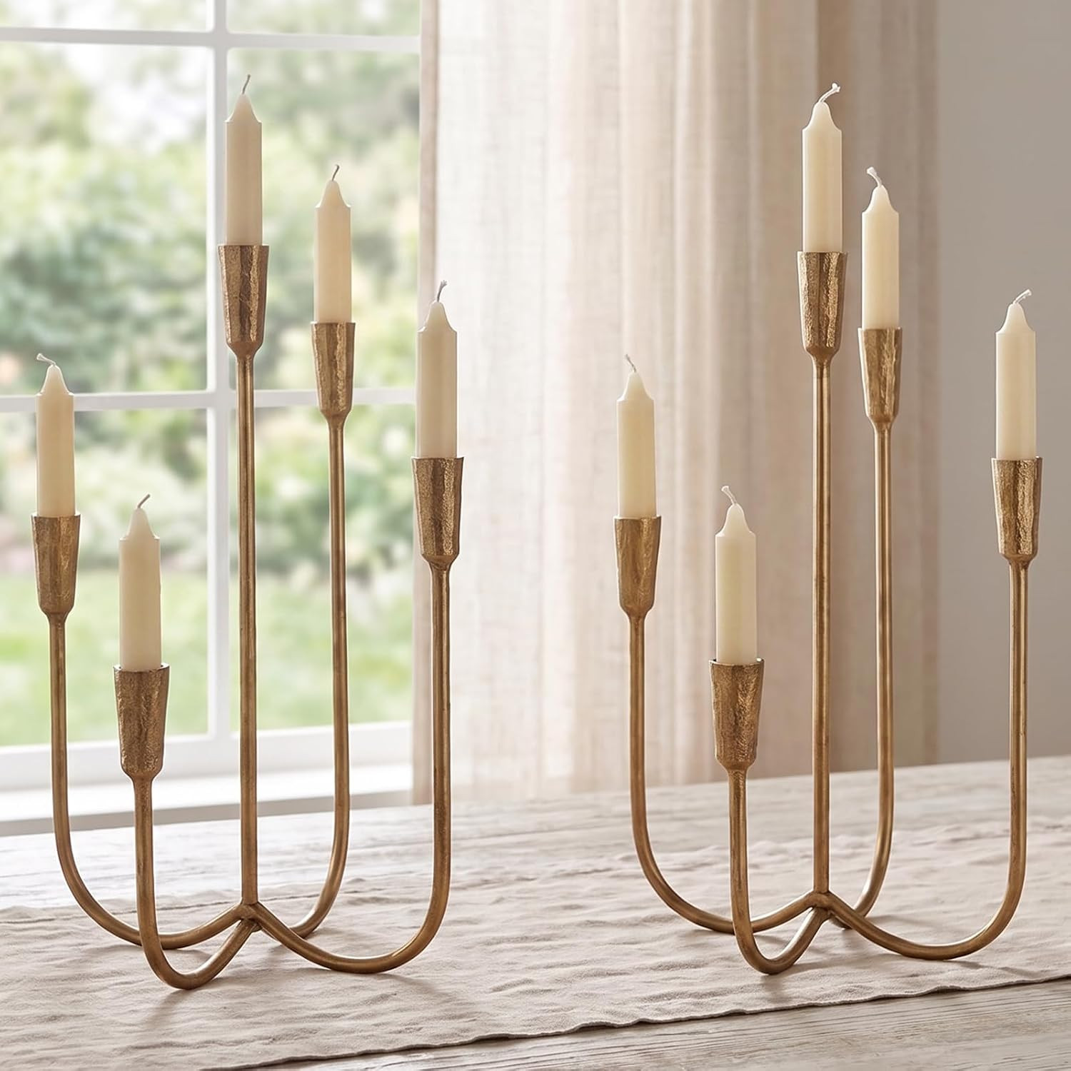 Gold Candelabra Candle Holders - Set of 2 Cast Iron Metal Candelabros Gold Candelabra Candle Holders - Set of 2 Cast Iron Metal Candelabros