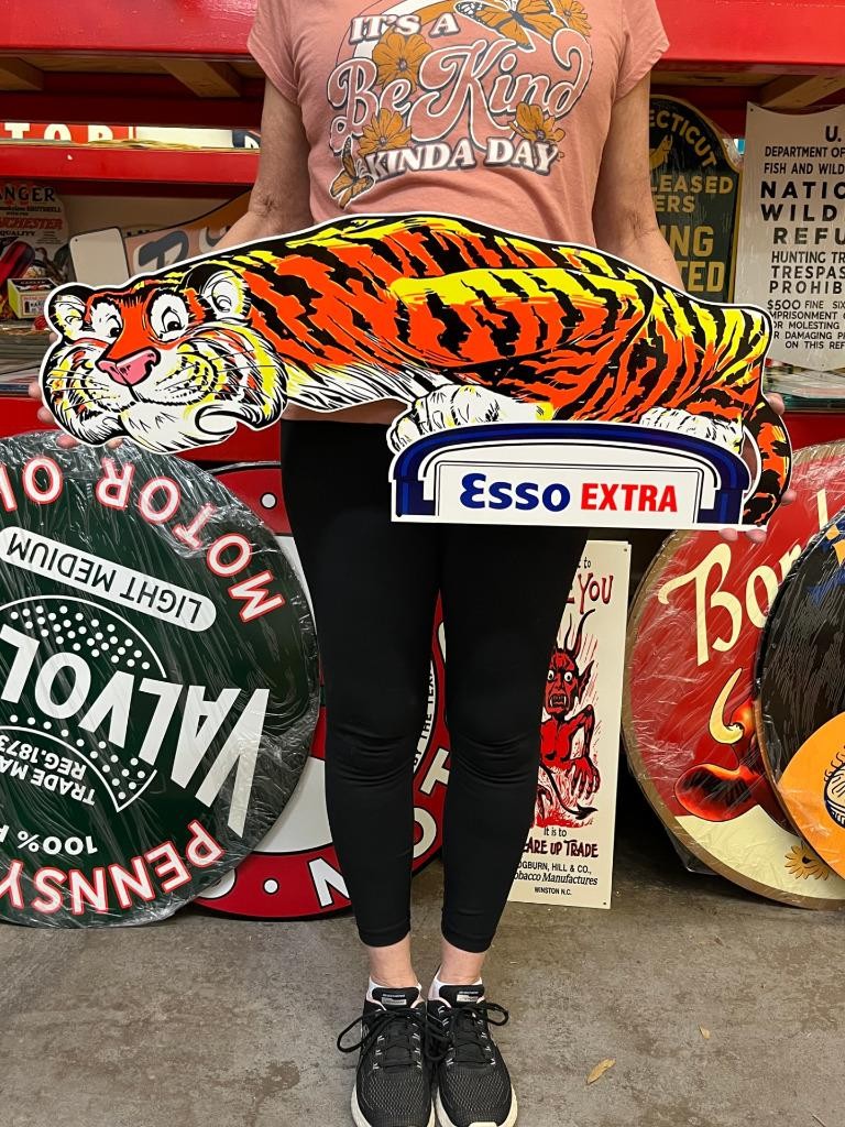Vintage Style Metal Sign Esso Tiger NOT Porcelain 30x12 Made USA