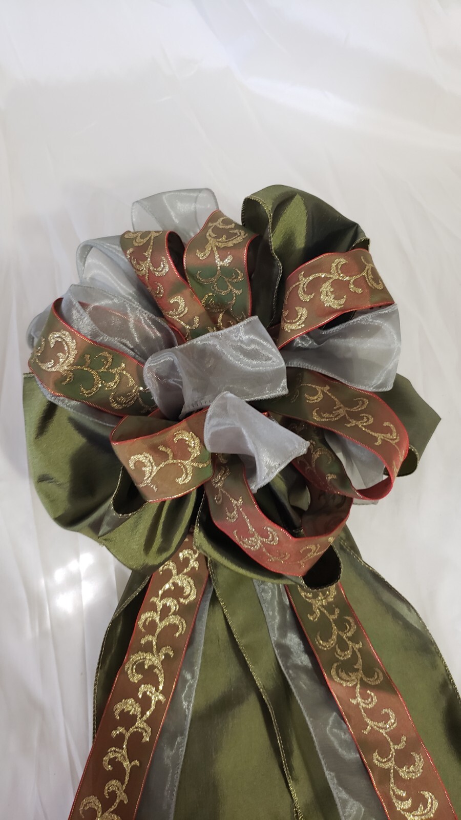 Hand Made Green Christmas Bow 22”