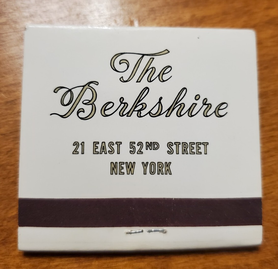 The Berkshire Hotel - Madison Ave. At 52nd - Matchbook Vintage (Pre 1979)
