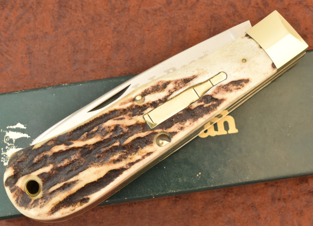 VINATGE LL BEAN MADE IN USA AWESOME STAG HUGE JUMBO BULLET TRAPPER KNIFE (36387)