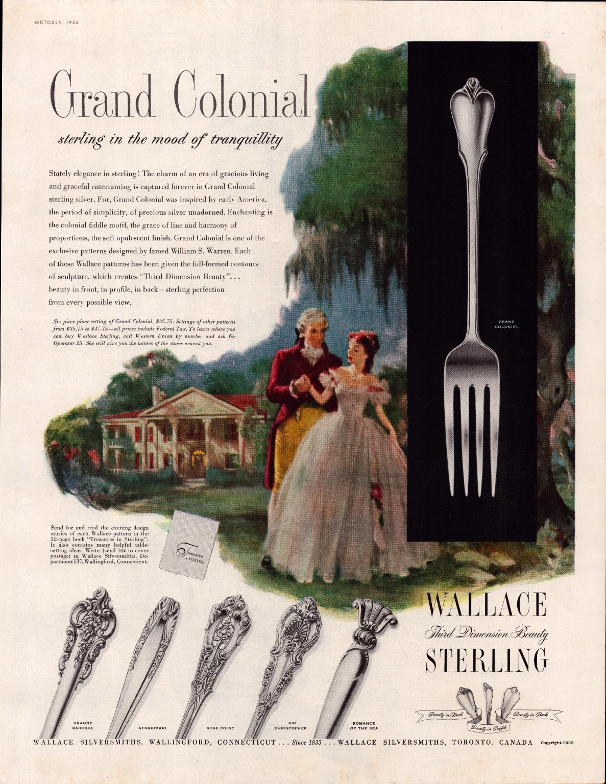 Wallace Sterling Silver Grand Colonial Magazine Ad 1953 Mid-Century