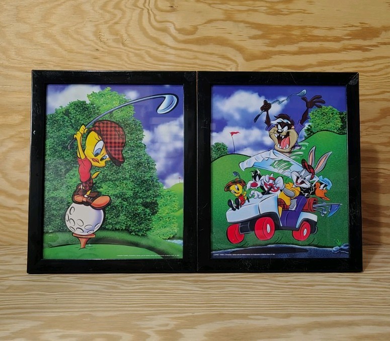 Vtg 1997 WB Looney Tunes Bugs Daffy Sylvester Taz Tweety Golf Framed Art 8x10 Vtg 1997 WB Looney Tunes Bugs Daffy Sylvester Taz Tweety Golf Framed Art 8x10