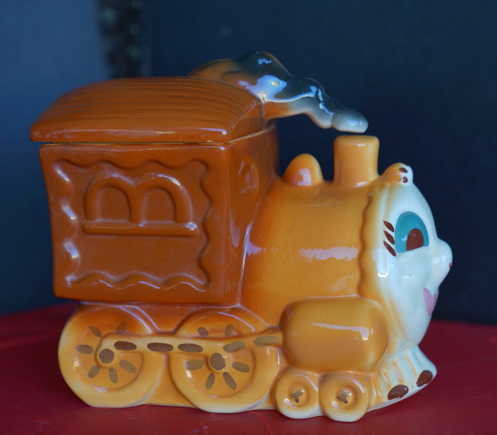 Vintage Sierra Vista Ceramics Choo-Choo Train Cookie Jar Americana Pottery 1940s