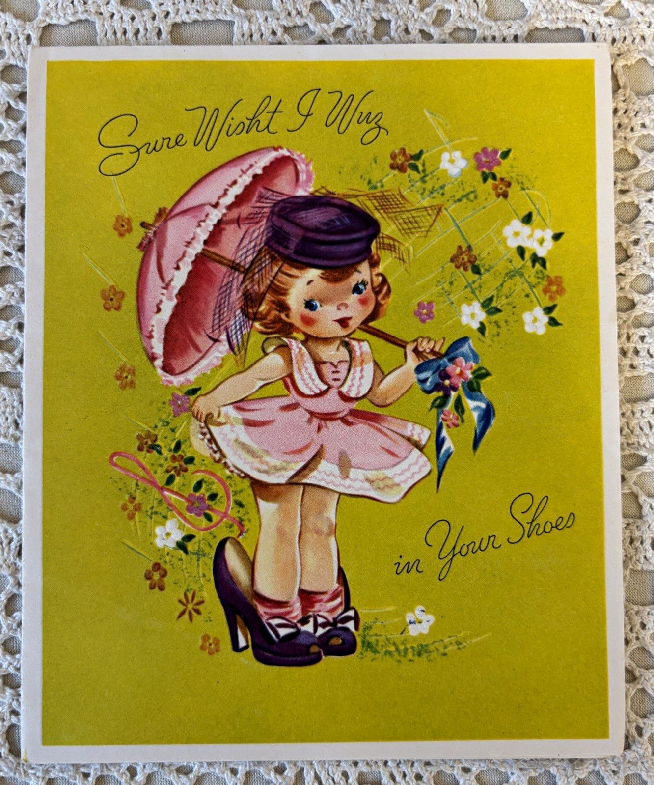 Vintage Birthday Greeting Card Little Girl Used 