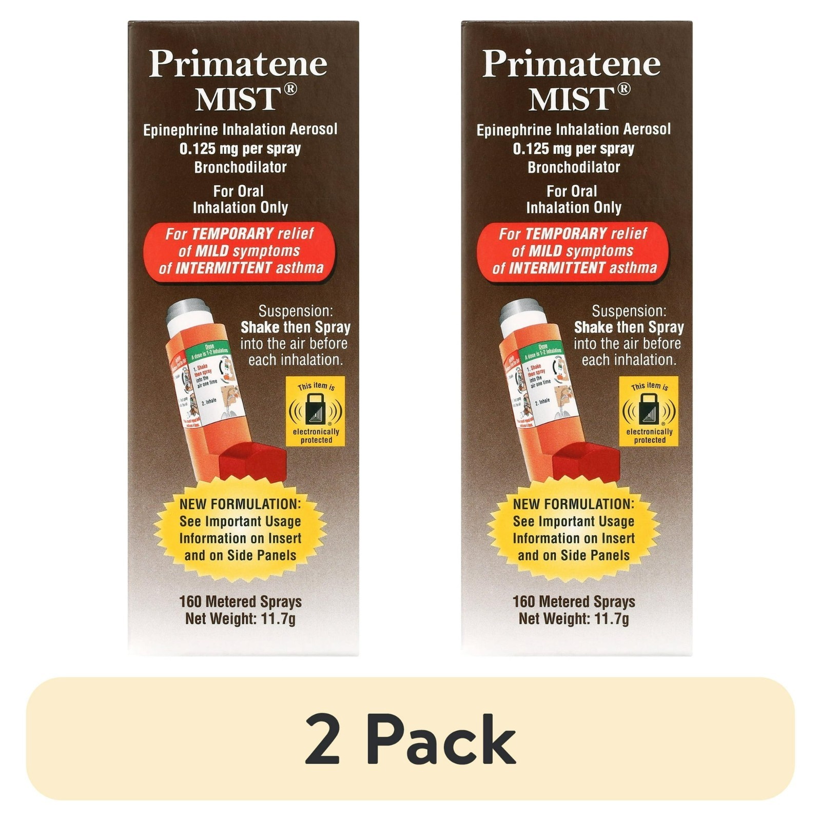 Primatene MIST Epinephrine Inhaler 0.125mg 160 Sprays OTC Asthma Relief - 2 Pack