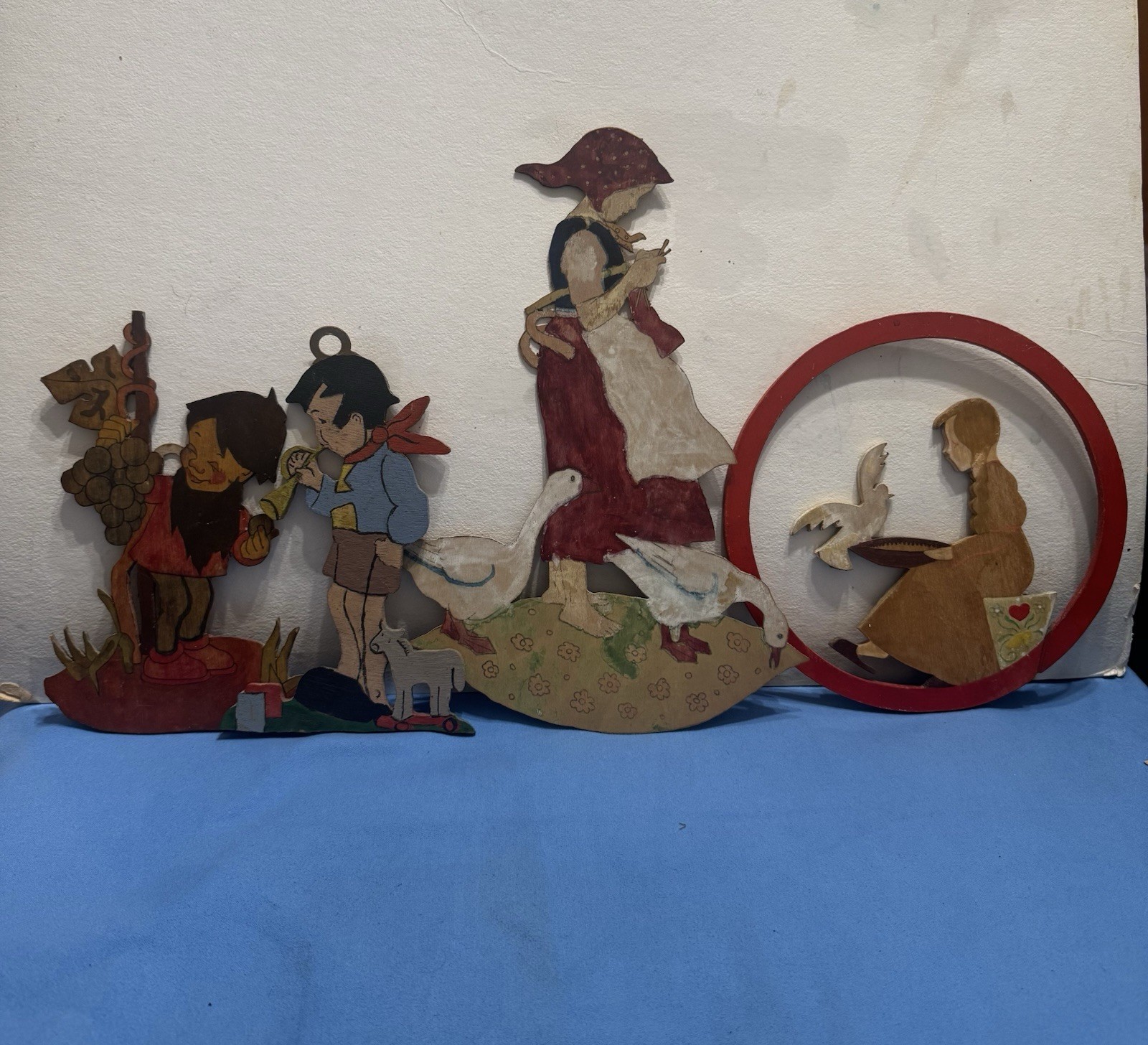 Unique Rare Vintage German Folk art Wood Christmas Decorations Hand Painted
